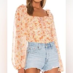 NWT Free People Mabel Ruched Chiffon Floral Top Size L